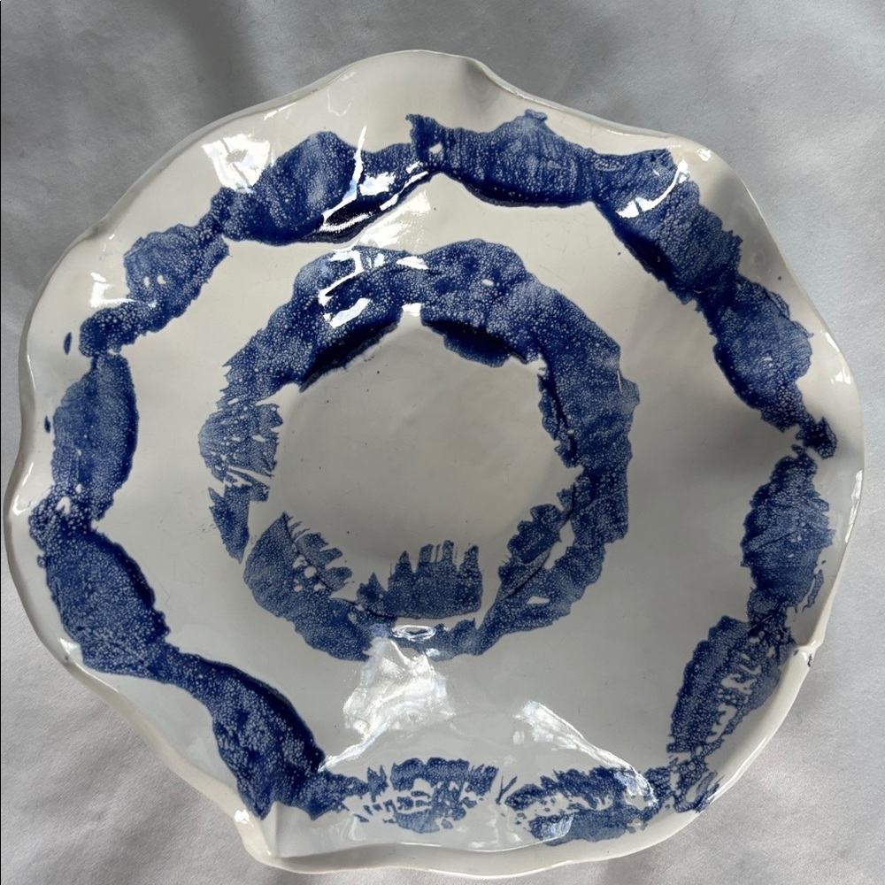 Handcrafted Blue and White Ceramic Bowl